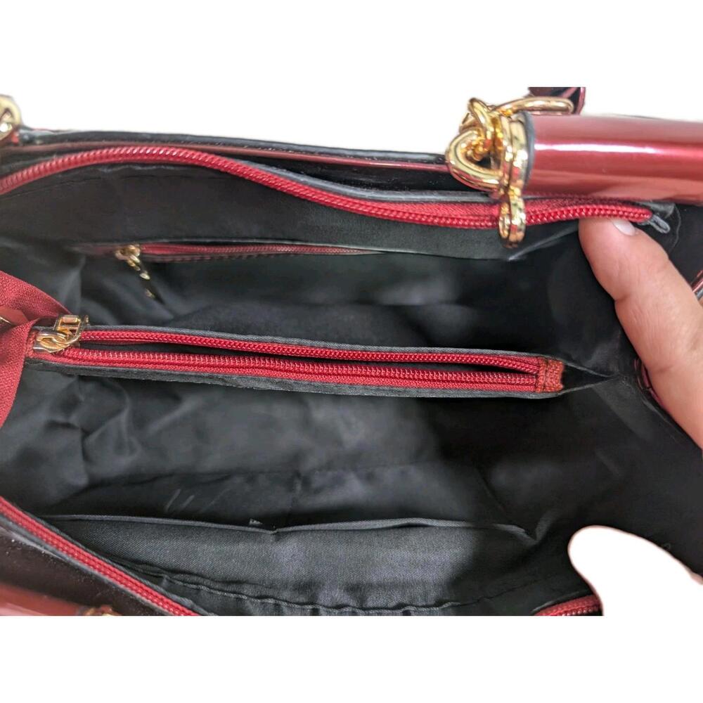 Women Patent Leather Fashion Maroon top handles/with Crossbody Strap(2) - Picture 7 of 9